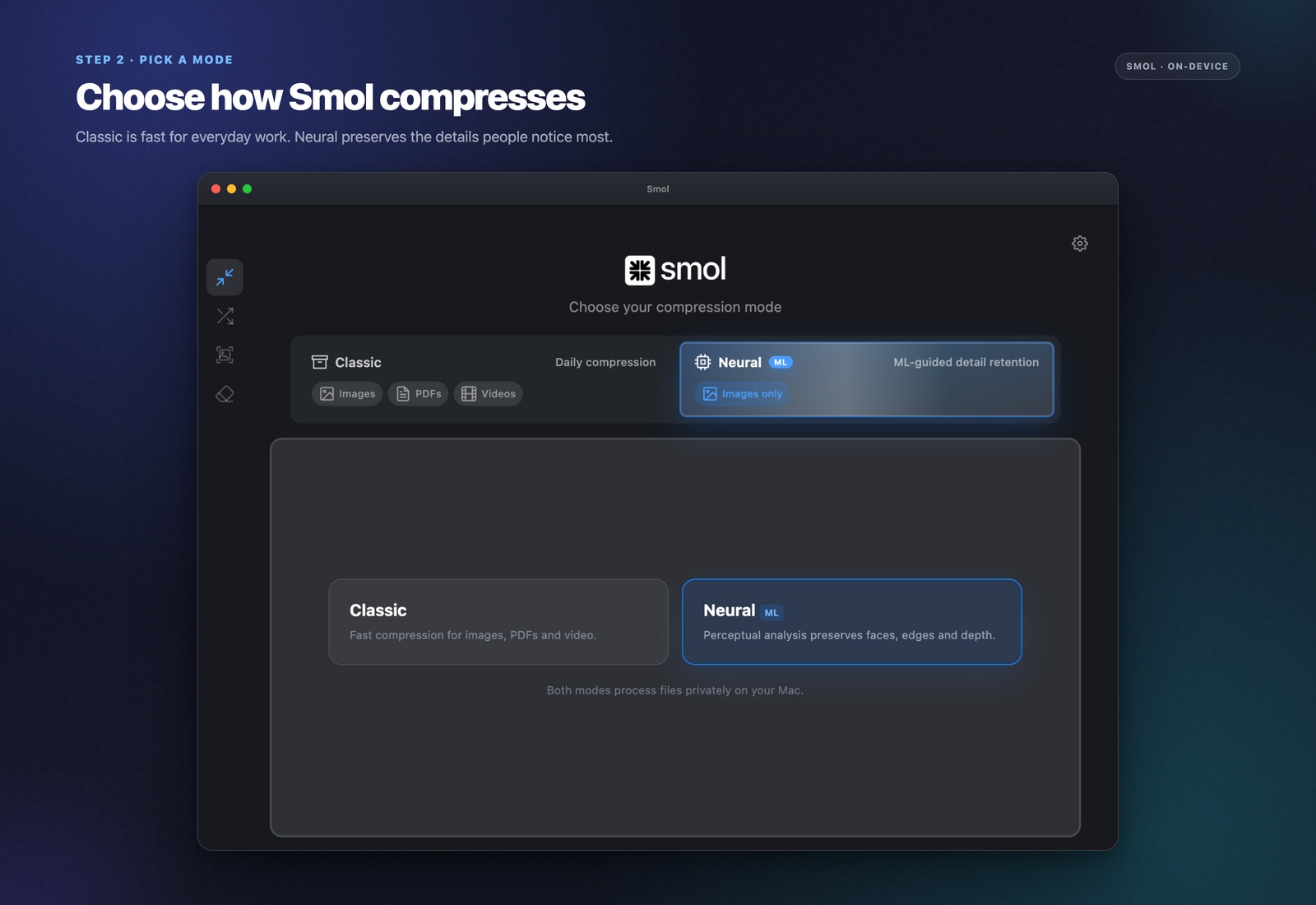 Choose Neural or Classic compression